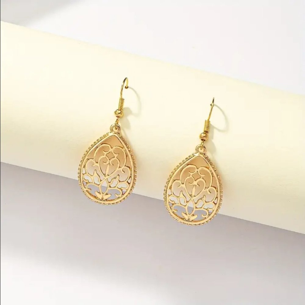 14K Gold Hanging Drop Womens Earrings Ladies 14 Karat Teardrop Oval Jewelry NEW - Picture 3 of 4